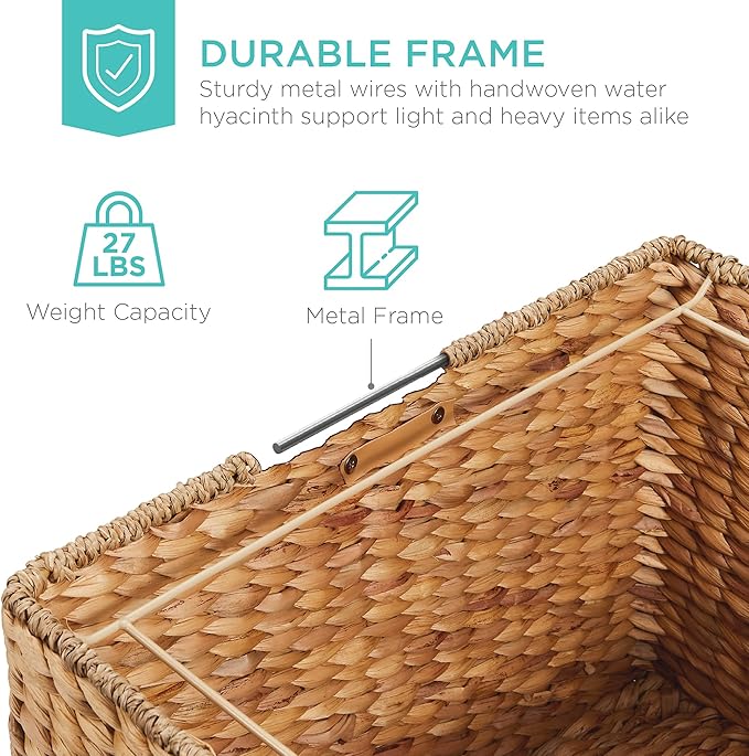 Best Choice Products Handwoven Water Hyacinth Rolling Filing Cabinet, Mobile File Organizer for Hanging Folders W/Lid and Locking Wheels For Home or Office – Natural