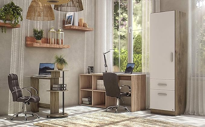 Furinno COMPACT Desk, 28.5" Wide Gaming Desk with Shelves, Computer Desk with Book Shelf, Office Desk for Home Office, Study Room, Dorm, Bedroom, French Oak