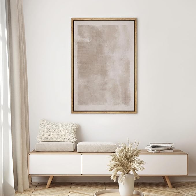SIGNWIN Framed Canvas Print Wall Art Faded Textured Brown & White Color Blocks Abstract Illustrations Minimalism Contemporary Nordic Decorative for Living Room, Bedroom, Office - 16"x24" Natural