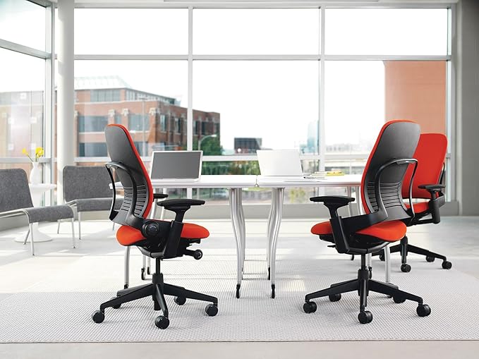 Steelcase Leap Plus Desk Chair in Buzz2 Black Fabric - 500 lb Weight Capacity - Highly Adjustable Arms - Platinum Frame and Base - Standard Carpet Casters