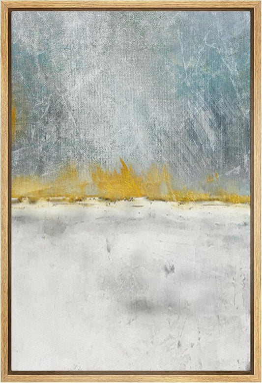 SIGNWIN Framed Canvas Wall Art Whitewash Over Gold Print Abstract Canvas Prints Home Artwork Decoration for Living Room,Bedroom - 24x36 inches