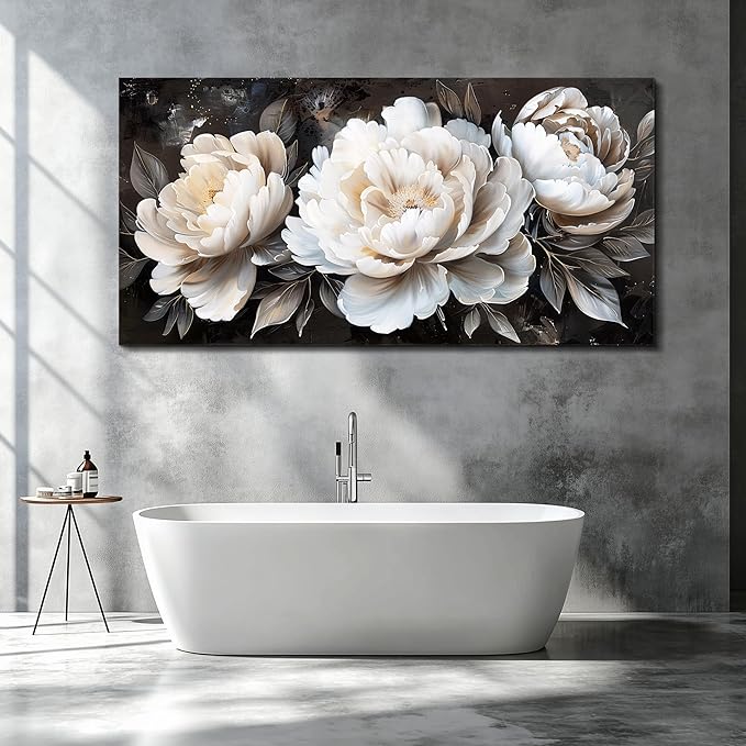 QIYILEXWART Canvas Wall Art For Living Room Wall Decor For Bedroom Office Wall Decoration White Peony Landscape Painting Farmhouse Pictures Artwork Room Aesthetic Home Decor 20x40 In