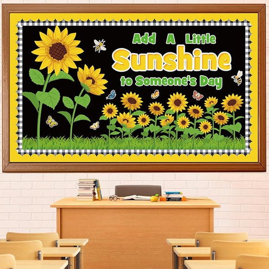 Spring Sunflower Bulletin Board Decorations Set, Spring Flowers Classroom Decoration Butterflies Cutouts March April Library Home Window Wall Decor for Teacher(Add A Little Sunshine to Someone's Day)
