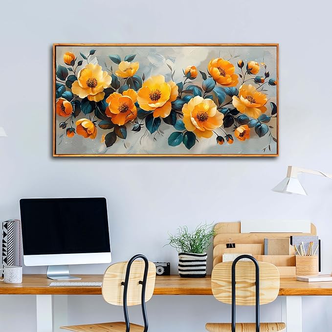 AOZEMI Floral Wall Art for Living Room Bedroom Blossom Wall Decor Yellow Poster Pictures Flower Market Artwork 24"x 48"