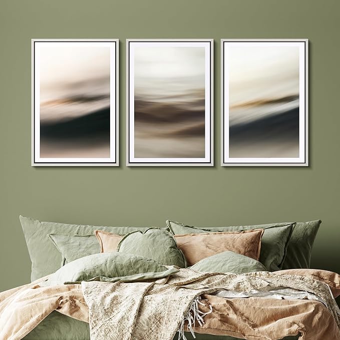 SIGNFORD Framed Wall Art Print Set Neutral Coastal Abstract Minimalist Ocean-Inspired Digital Art Modern Art Contemporary for Living Room, Bedroom, Office - 24"x36"x3 White