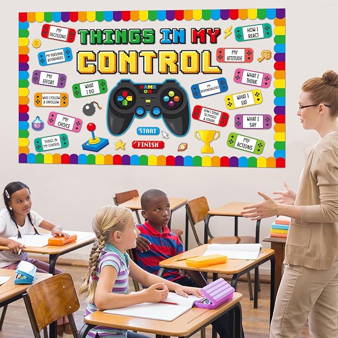 Growth Mindset Video Game Bulletin Board Set Back to School Classroom Decorations Things in My Control Game Controller Bulletin Board Positive Paper Cutouts for Home Chalkboard Door Wall Decor