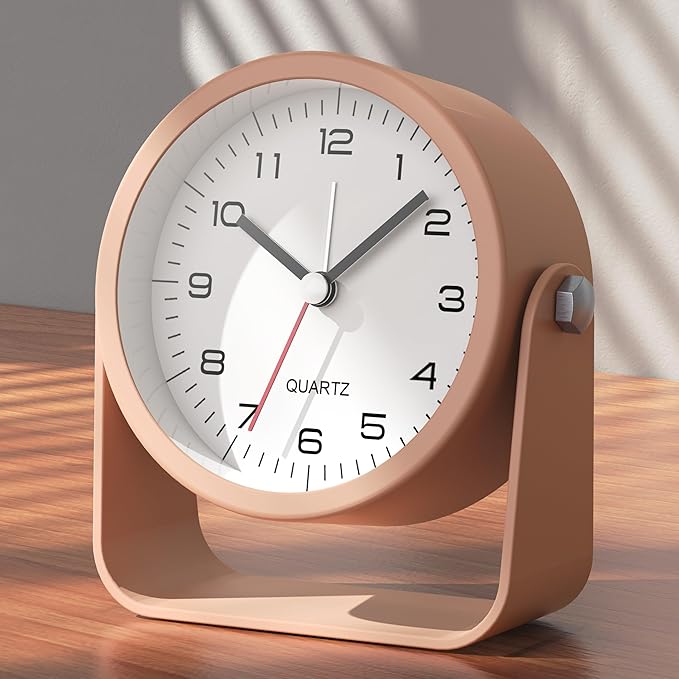 AYRELY® 3.5 Inch Small Analog Alarm Clocks,Battery Operated Desk Clock,Cute Table Clock with Light，Adjustable Angle for Travel,Bedside,Bedroom,Kids,Living Room Decor (Pink)