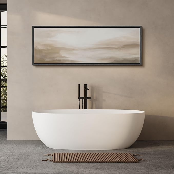 SIGNFORD Large Framed Canvas Soft Neutral Abstract Horizon Illustrations Modern Art Calm Warm for Living Room, Bedroom, Office - 60"x20"