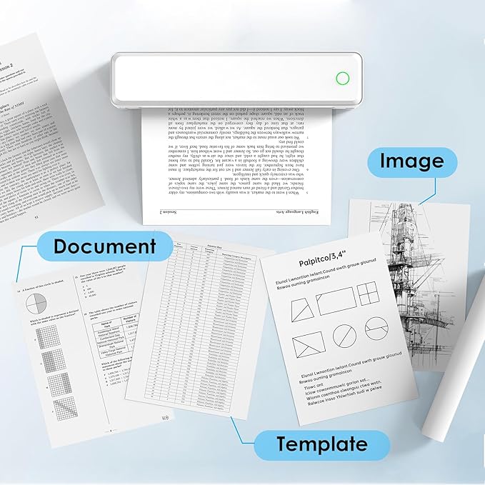 Bluetooth Thermal Printer, Portable Printer Wireless for Travel,Office&School, Includes 3 Rolls Paper – Supports US Letter,A4 Thermal Paper, Inkless Printing, Compatible with iOS,Android&Laptops