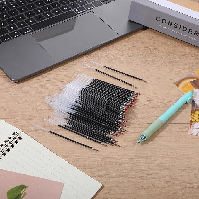 100 Pcs Ballpoint Ink Pen Refills Retractable Ballpoint Pen Refills 4.2 Inch Black Ink Refill Soft Click Pens Smooth Writing Medium Point for Journal Office School Supplies