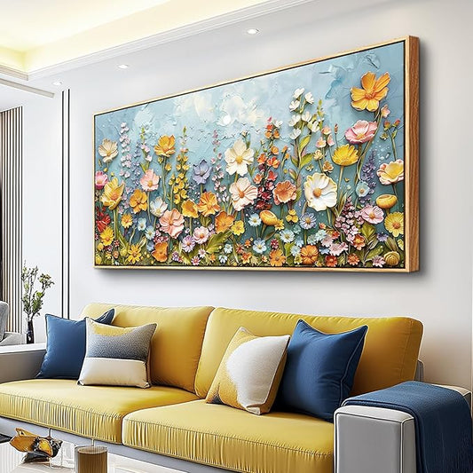 PHAOHUAXM Canvas Wall Decor For Living Room Dining Room Mural Vintage Print Picture YAbstract Colored Floral Wood Frame Artwork For Farmhouse Kitchen Bedroom Corridor Home Decor Aesthetics 20x40 In