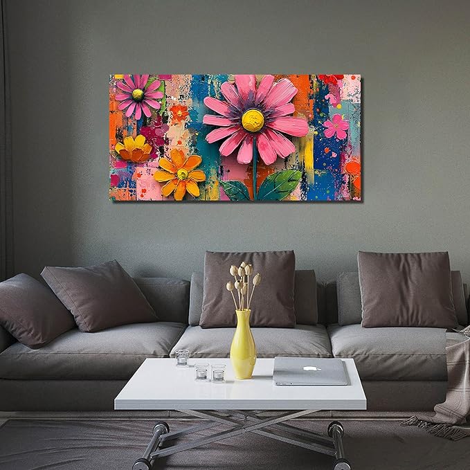 Colorful Prints Wall Art for Living Room Flower Poster Wall Art for Teen Girl Room Wall Decor for Bedroom Aesthetic Size 24 x 48 Inch