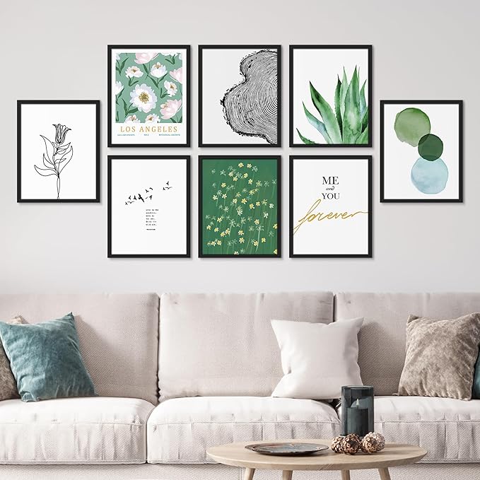 SIGNWIN Framed Poster Bathroom Decor 11"x14"x 8 Black, Wall Art Room Decor Multicolor for Living Room, Bedroom, Office Green Snake Plant Paint Stroke Flowers Nature Abstract Shapes