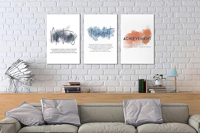 SHMAO Office Canvas Wall Art Motivational Wall Decor, 3 Piece Meeting Mindset Achievement Print Pictures for Office Wall Decor Women Inspirational Framed Artwork Home Office Decor 12”x18”x3 Panels
