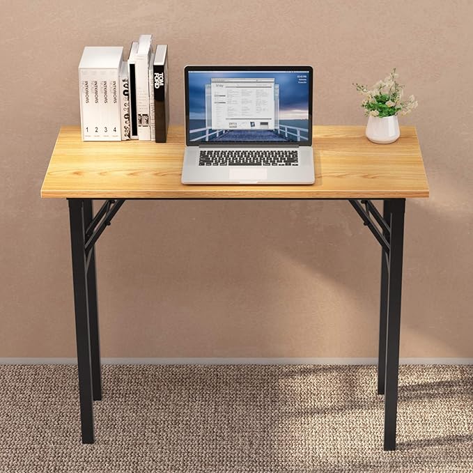 soges Small Computer Desk 31.5 inches Folding Table,Laptop Desk Dining Table Writing Table Study Desk,Workstation for Home Office No- Assembly Required，Teak&Black