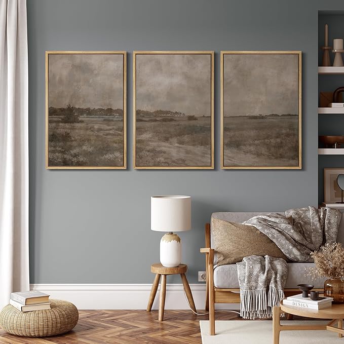 MUDECOR Framed Wall Art Print Set Vintage Neutral Countryside Landscape Rustic Field Path and Distant Trees Illustrations Modern Art Decorative for Living Room, Bedroom, Office - 16"x24"x3 NATURAL