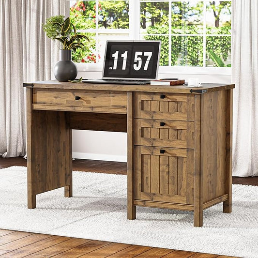 Farmhouse Executive Desk 45 inch Computer Desk with 4 Drawers, Smart Charging Station, Home Office & Study Room Essential for Remote Workers, Professionals & Students.Vintage