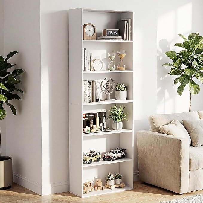 71" Tall 6-Tier Bookshelf, Large Open Display Bookcase with Ample Storage, Floor Standing Book Shelf for Living Room, Home Office, Bed Room, White