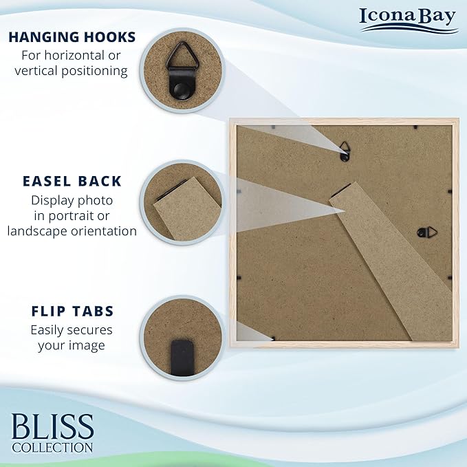 Icona Bay - 12x12 Light Oak Picture Frame with Removable Mat to 8x8 Photo - Modern Style Engineered Wood Poster Frame - Wall Mount Only - Bliss Collection