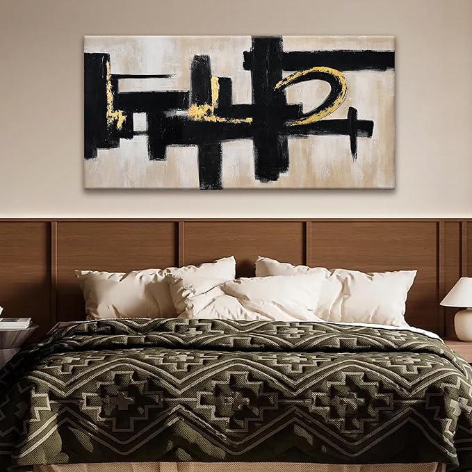 Black And Off-White Abstract Wall Art 24 x 48 Inches Modern Picture Paintings On Canvas Art Wall Decor Minimalist Textured Abstract Wall Decor Painting For Living Room Office Home Wall Decorations