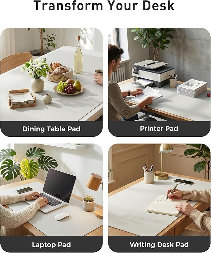 Aothia Faux Leather Desk Mat - Large Mouse Pad, Non-Slip PU Leather Blotter, Waterproof Writing Surface for Office and Home (Barely Grey, 42" x 17")