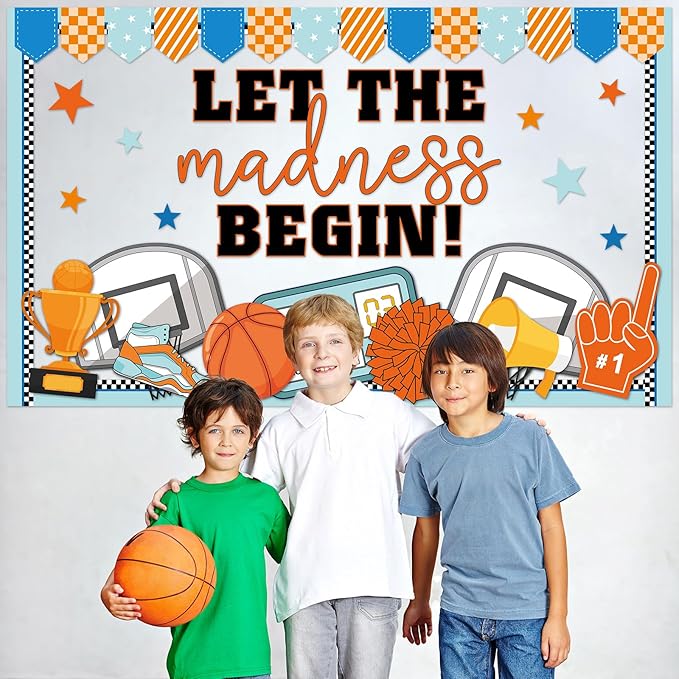 Spring Basketball Bulletin Board Set Sports Classroom Decorations Let The Madness Basketball Paper Cutouts Madness Bulletin Board for School Classroom Office Chalkboard Wall Door Decor Game Supplies
