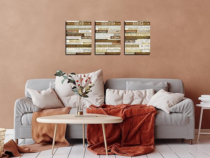CGXART Motivational Wall-Decor - Brown Inspirational Posters - 3 Piece Canvas Wall Art For Bedroom Ready To Hang Size 12" x 16"
