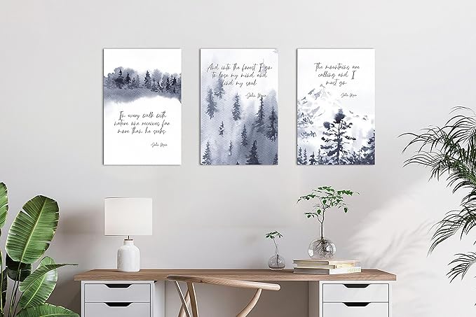 3 Piece Office Canvas Wall Art, Motivational Quotes Blue Forest Canvas Print Pictures Wall Decor for Office, Men Women Inspirational Framed Artwork Home Office Decor 12"x18" x 3 Pcs