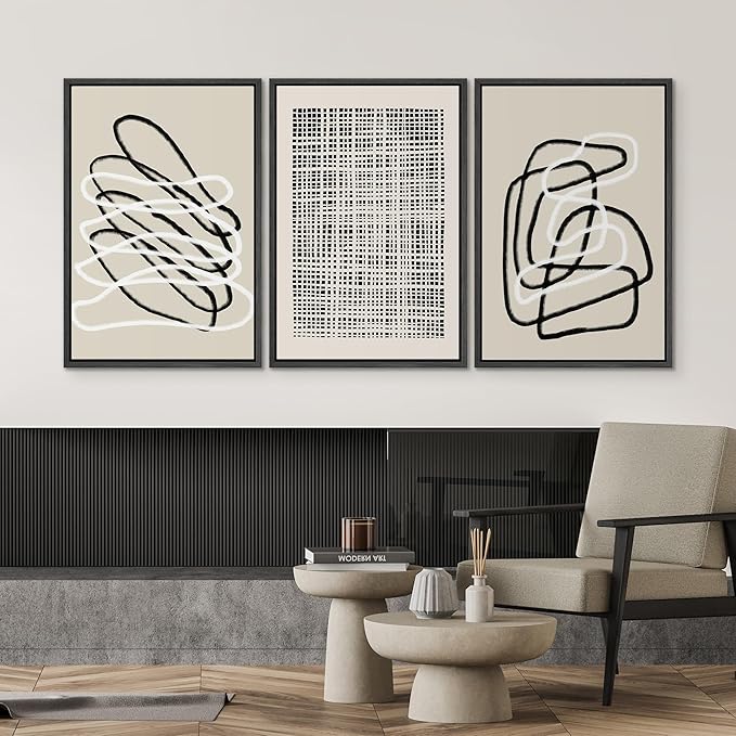 SIGNWIN Framed Canvas Print Wall Art Set Grunge Watercolor Paint Strokes Abstract Shapes Cozy Neutral Modern Art Decorative Boho Relax/Zen Nordic for Living Room, Bedroom, Office - 16"x24"x3 Black