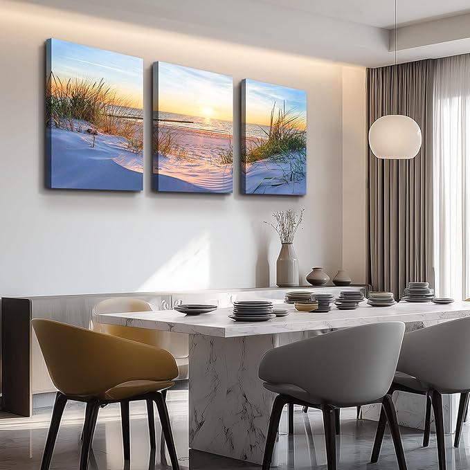 Wall Art for living room Print Artwork Wall Art Decor Poster Blue sun beach grass ocean Landscape painting bedroom bathroom Decorations Seascape Canvas Prints Picture Home Office wall Decor Works