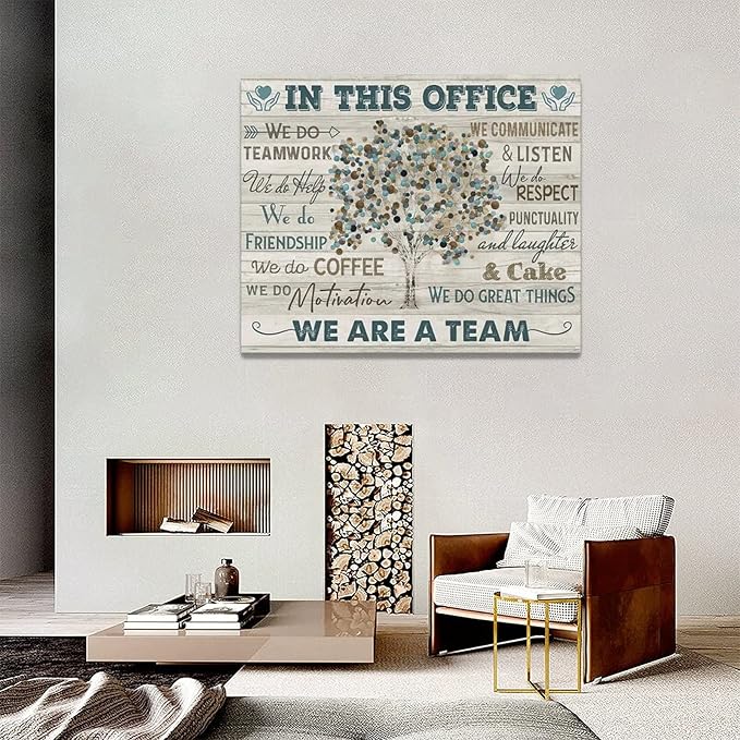 yerretin In this Office Wall Art Motivational Quotes Pictures Wall Decor for Office Inspirational We Are A Team Canvas Painting Room Decorations Artwork Framed Ready to Hang, 20"x16"