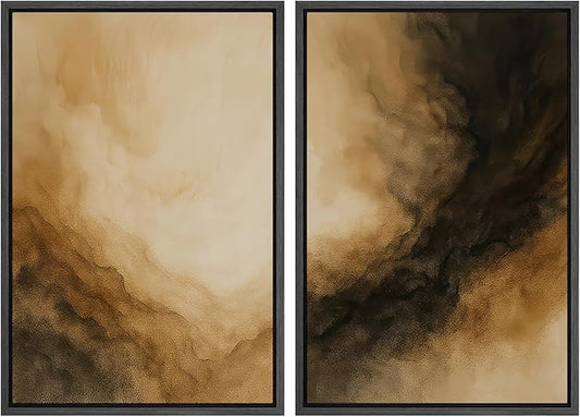 SIGNWIN Framed Canvas Print Wall Art Set Golden Brown Abstract Cloudscape Dramatic Modern Landscape Illustrations Modern Art Decorative Multicolor for Living Room, Bedroom, Office - 16"x24"x2 Black