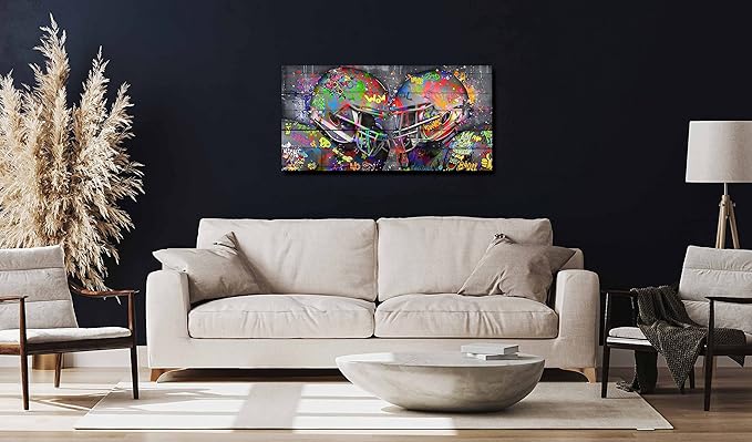 SIXTTART Graffiti Rugby Sports Posters Canvas Wall-Art - American Football Sport For Boy's Room Wall Decor - Football Poster Ready To Hang Size 40" x 20"