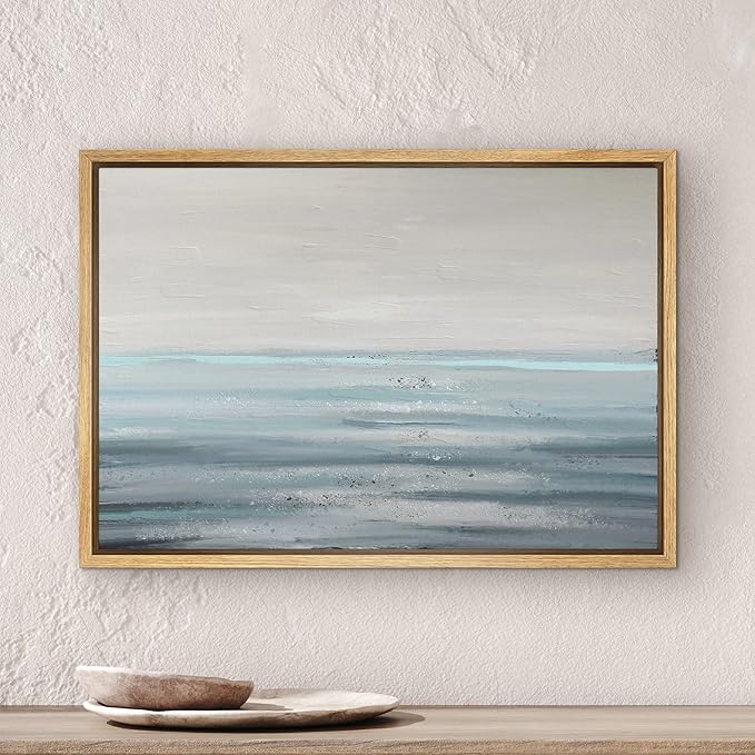 SIGNWIN Framed Canvas Print Wall Art Baby Blue Gray Pastel Watercolor Landscape Abstract Shapes Illustrations Modern Art Decorative Elements Colorful for Living Room, Bedroom, Office - 16"x24" NATURAL