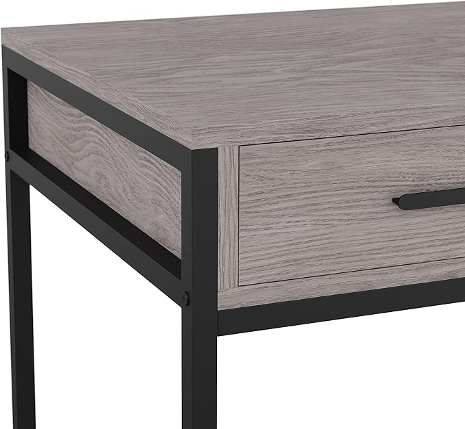 Martha Stewart Ollie Home Office Desk with 3 Drawers in Gray Wood Grain with Oil Rubbed Bronze Hardware
