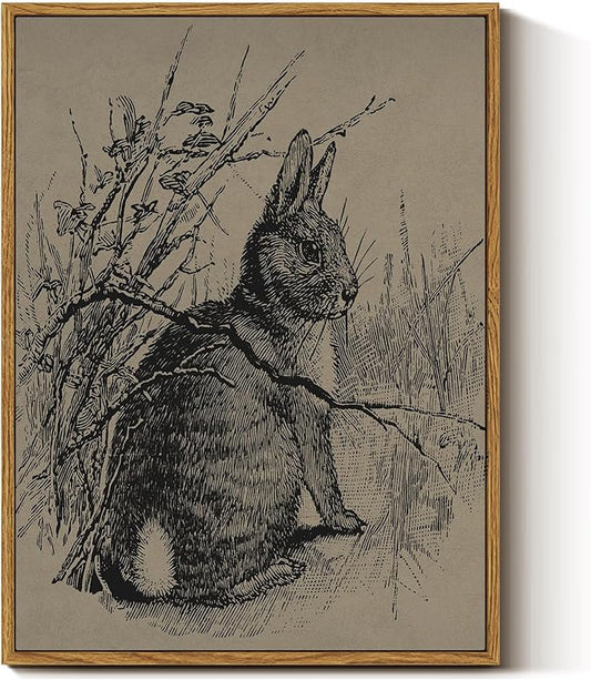 InSimSea Framed Canvas Prints Art, Easter Bunny Decor, French Country Farmhouse Decoration for Bedroom Living Room, Vintage Rabbit Pictures Cottage Decor, 12x16inch