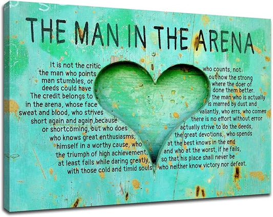 Inspirational Poster Wall Art Motivational The Man In The Arena Entrepreneur Quotes Print on Canvas Picture Painting Artwork for Living Room Office School Wall Decoration Ready to Hang [24''Wx36''H]