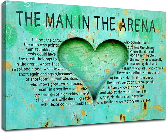 The Man In The Arena Inspirational Canvas Wall Art Poster Print Motivational Quotes Picture Painting Wall Decor Artwork for Modern Home Bedroom Bathroom Wooden Framed Ready to Hang [12''Wx18''H]