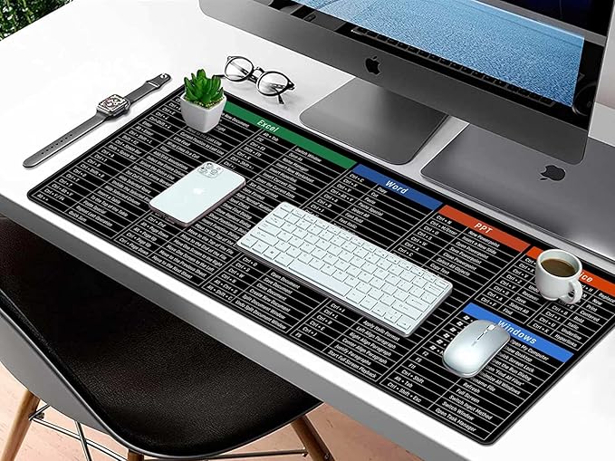Large Mouse Pad Desk Mat with Excel Shortcuts Cheat Sheet, Anti-Slip Keyboard Pad with Multifunctional, Gaming Mousepad, Office Desk Accessories for Computer, MacBook, PC and Laptop