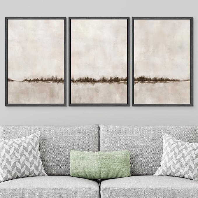 SIGNWIN Framed Canvas Print Wall Art Set Brown Tan Pastel Watercolor Grunge Landscape Abstract Shapes Illustrations Decorative Relax/Calm Zen for Living Room, Bedroom, Office - 24"x36"x3 Black