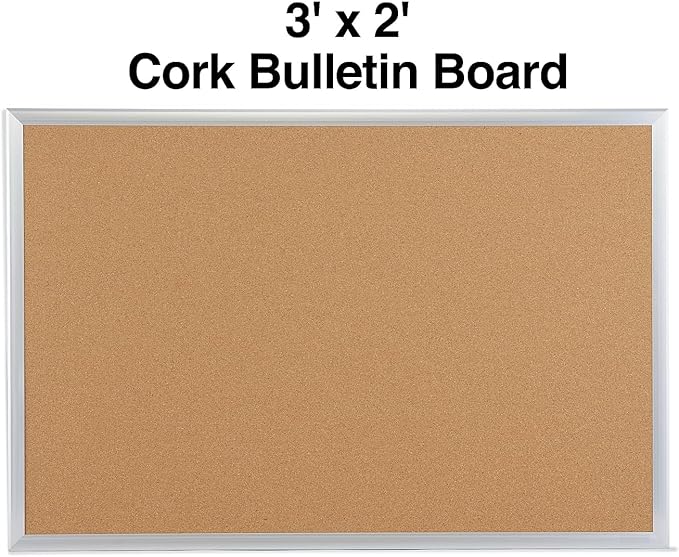 Staples Cork Bulletin Board with Aluminum Frame, 3 x 2 ft Vertical or Horizontal Mount Self Healing Bulletin Board for Home Office and Classroom