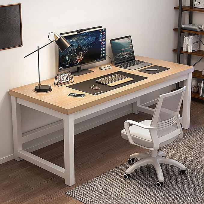 Rustic Computer Desk, Wood & Metal Home Office Desk Industrial Study Executive Desk, Modern Simple Writing Work Table Workstation for Small Spaces(80x50x74cm(31x20x29inch), Yellow)