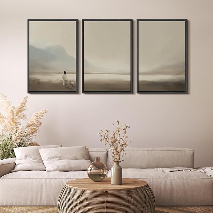MUDECOR Framed Wall Art Print Set Serene Coastal Landscape Minimalist Illustrations Modern Art Boho Decorative Colorful Chic for Living Room, Bedroom, Office - 24"x36"x3 Black