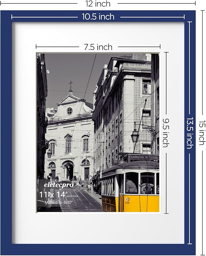 eletecpro 11x14 Picture Frames Set of 5, Gallery Wall Frame Display 8x10 Photo with Mat or 11x14 without Mat, Picture Frame Collage Wall Decor for Wall Mounting, Blue