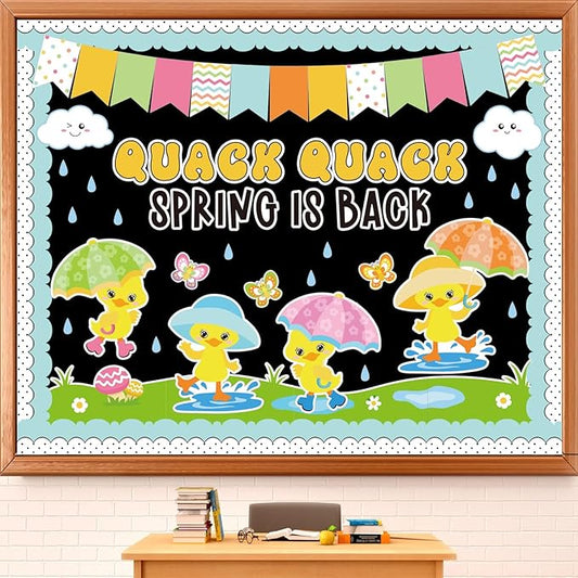 AnyDesign 90 Pcs Spring Duck Bulletin Board Decoration Rubber Duck Quack Spring is Back Paper Cutouts with 150 Pcs Glue Points for Holiday Party Classroom Wall Decor