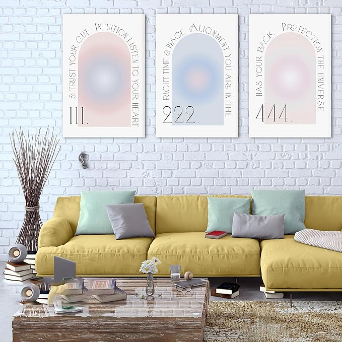 Colorful Gradient Aura Angel Numbers Poster Canvas Print Artwork Room Decor for Bedroom Aesthetic, 3 Piece Framed Inspirational Minimalist Art Paintings Decor for Bedroom Office 24"x36" x 3 Pcs