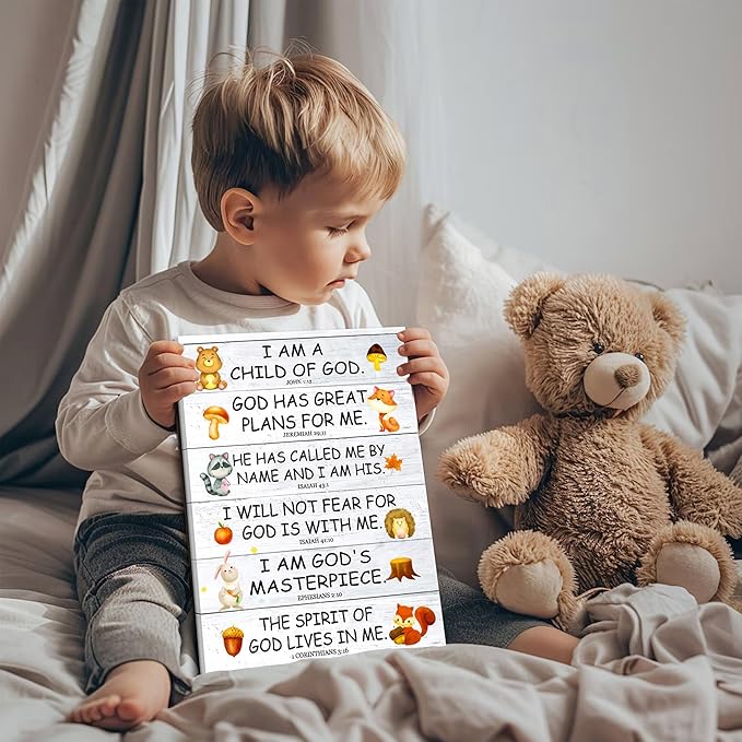 Scripture Canvas Wall Art for Kids Room – Christian I Am a Child of God Bible Verse Wall Decor, Framed Religious Picture Art Prints for Nursery, Classroom, Bedroom 12x16in
