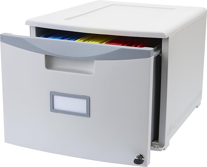 Storex Plastic One-Drawer File Cabinet – Locking Document Organizer for Home and Office, Gray, 1-Pack (61261A01C)