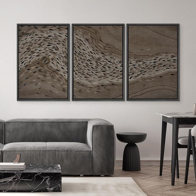 SIGNWIN Framed Canvas Print Wall Art Set Bison Migration African Animal Migration in Brown and Black Illustrations Modern Art Decorative Abstract for Living Room, Bedroom, Office - 24"x36"x3 Black