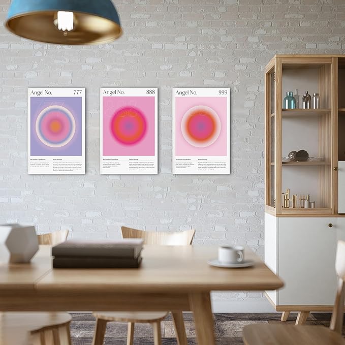 SHMAO Colorful Gradient Aura Angel Numbers Poster Canvas Wall Art for Room Aesthetic Inspirational Spiritual Wall Art Paintings Abstract Minimalist Wall Decor for Bedroom 16"x24" x 3 Pcs